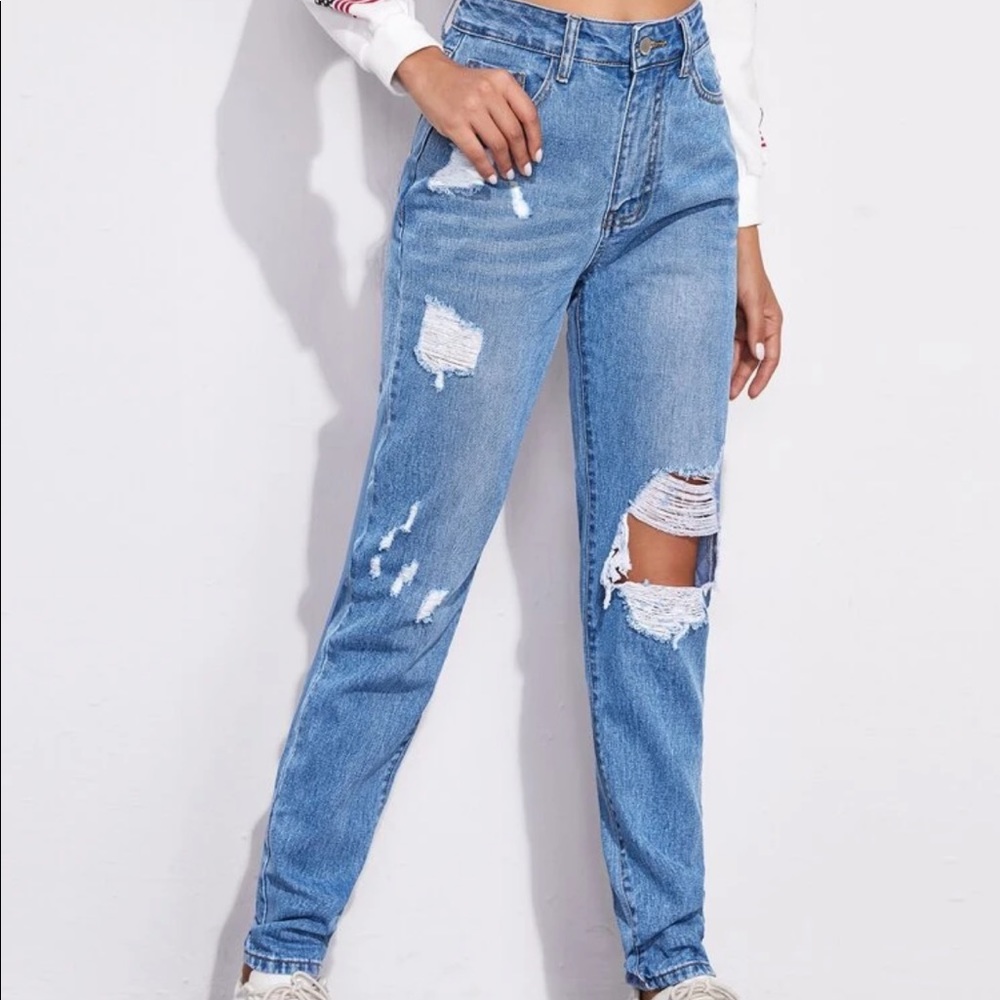 Shein ripped straight leg jeans